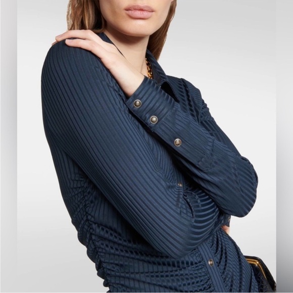 Veronica Beard Davila Blue Asymmetrical Ruched Bodycon Dress in Marine - Picture 3 of 12